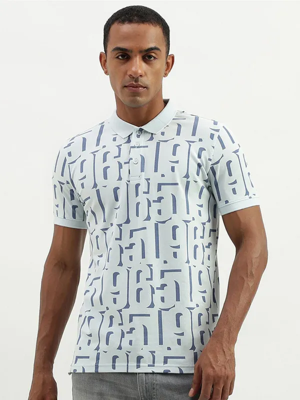 UCB light blue printed slim fit t shirt