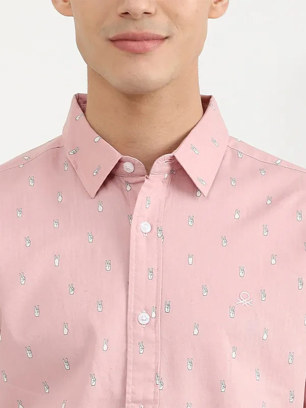 UCB light pink cotton printed casual shirt