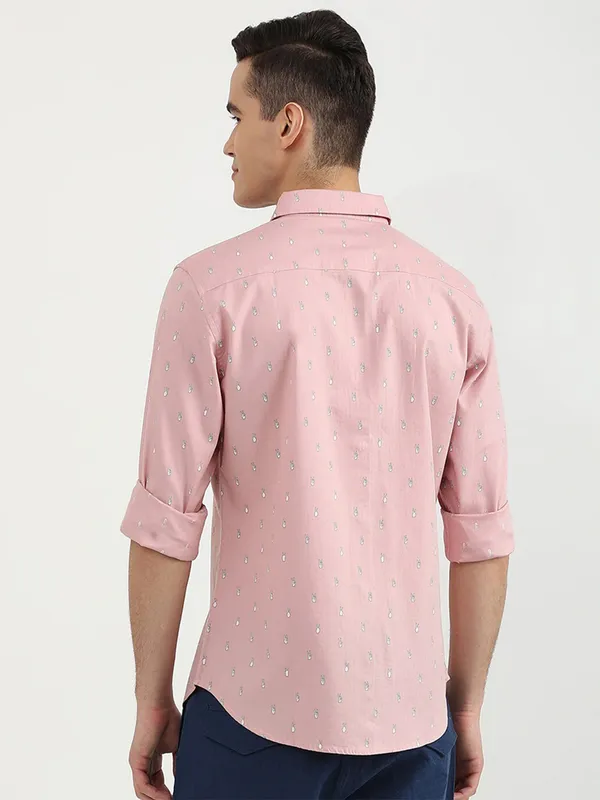 UCB light pink cotton printed casual shirt