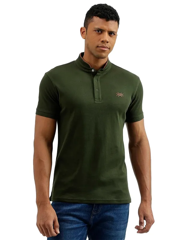 UCB military green plain slim fit t shirt