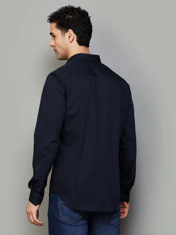 UCB navy blue plain slim fit shirt