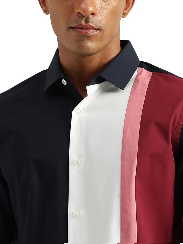 UCB navy color block cotton shirt