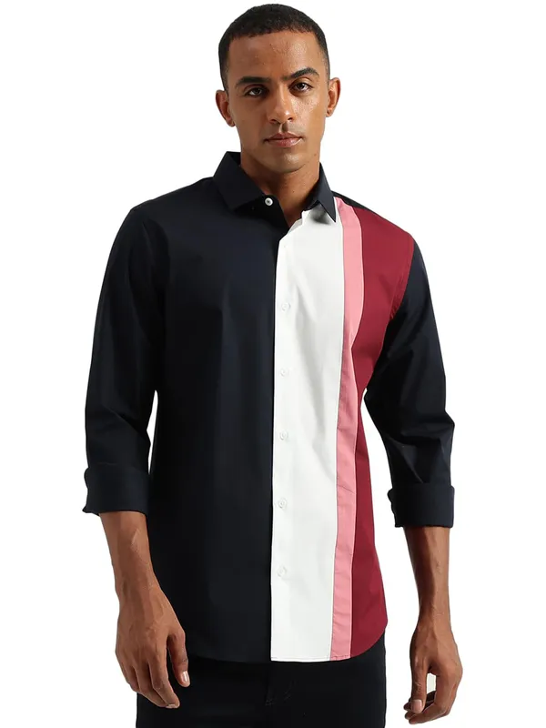 UCB navy color block cotton shirt