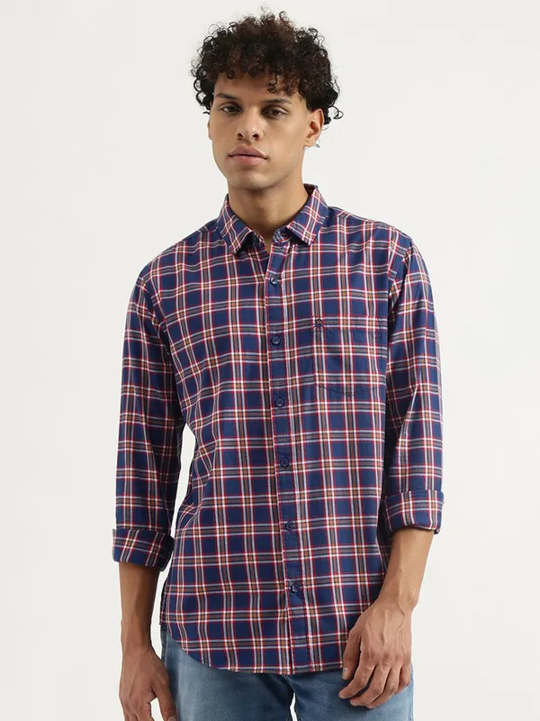 UCB navy cotton casual flannel shirt for men