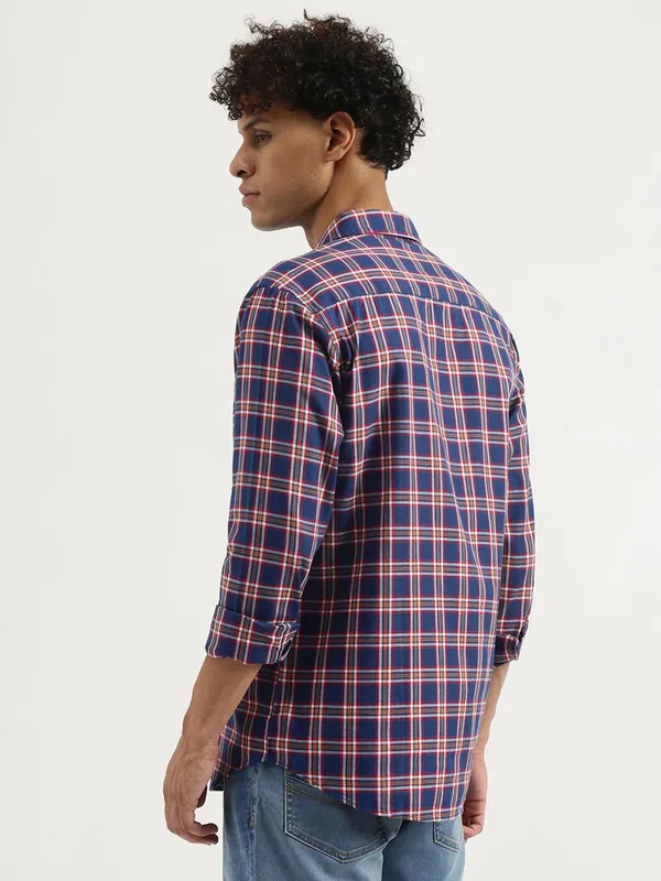 UCB navy cotton casual flannel shirt for men