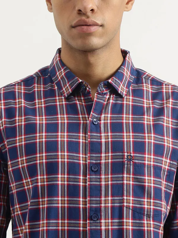 UCB navy cotton casual flannel shirt for men