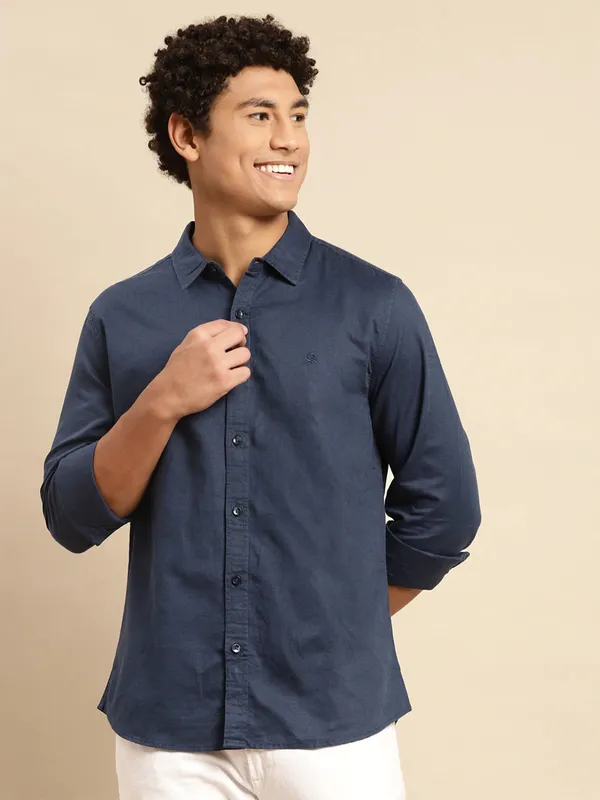 UCB navy plain cotton shirt for men
