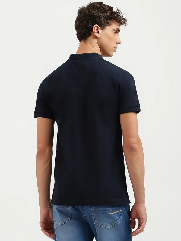 UCB navy plain cotton slim fit t-shirt for men