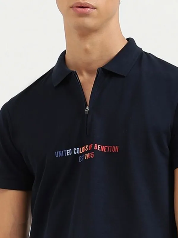 UCB navy plain cotton slim fit t-shirt for men
