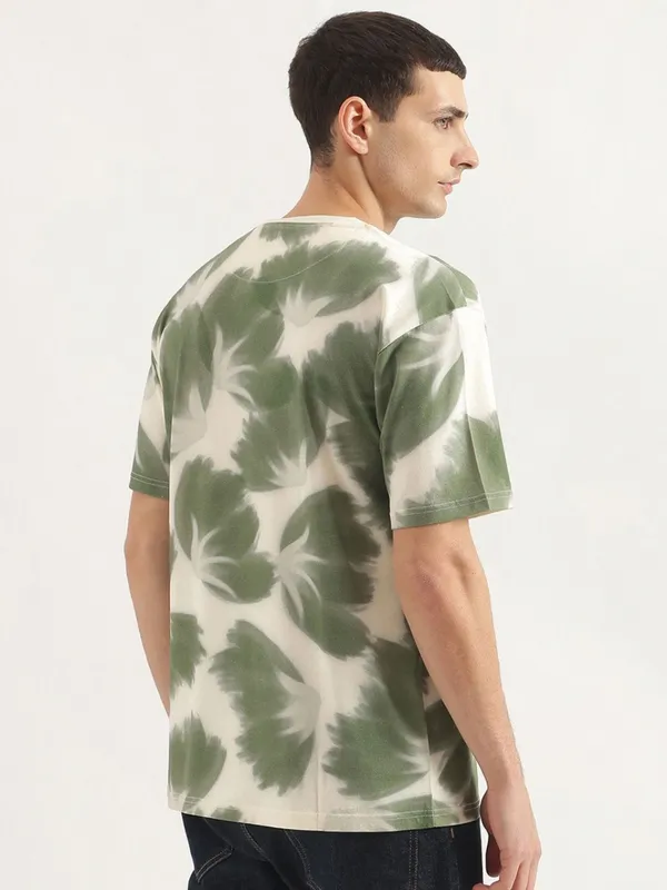 UCB olive printed cotton t-shirt for men