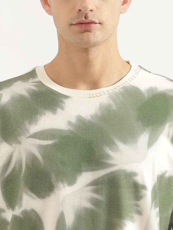 UCB olive printed cotton t-shirt for men