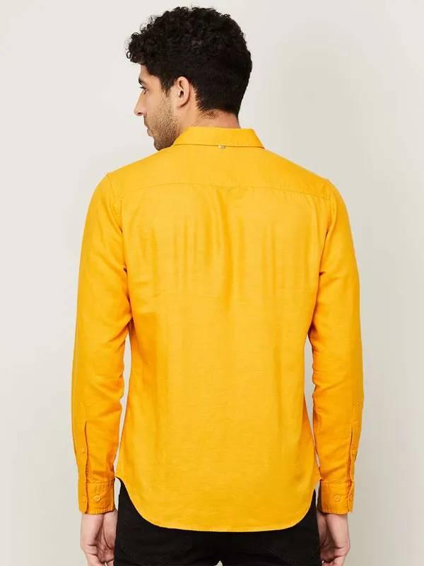 UCB orange cotton plain casual shirt