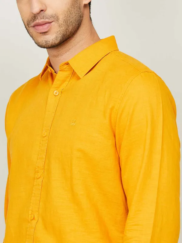 UCB orange cotton plain casual shirt