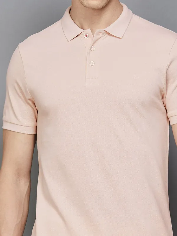 UCB peach plain cotton polo t-shirt