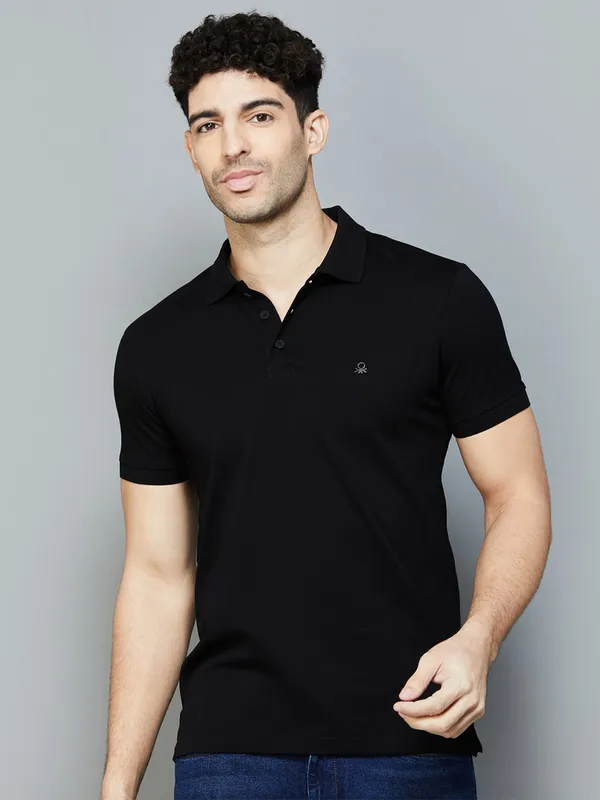 UCB plain black cotton polo t-shirt