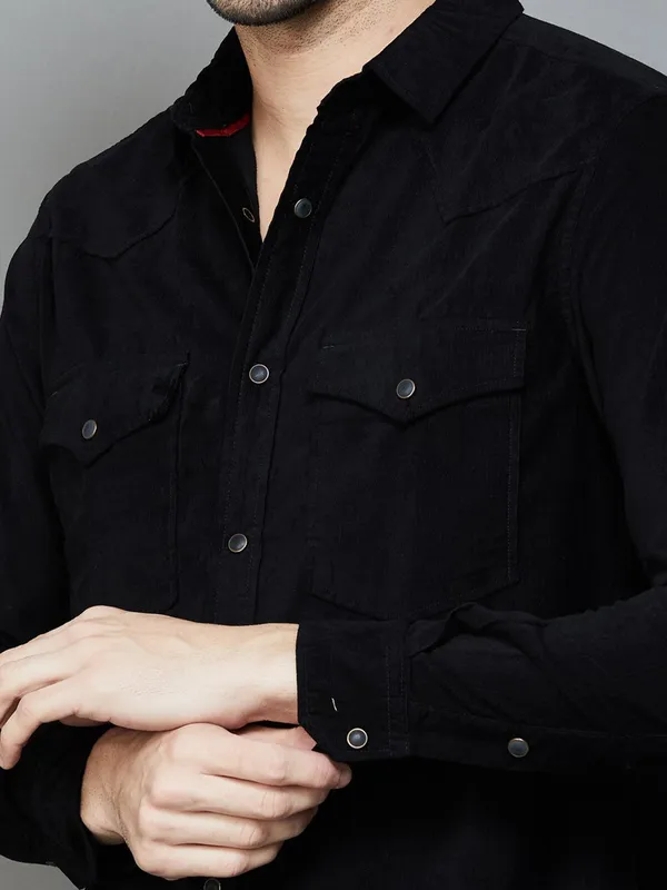 UCB plain black cotton shirt for men