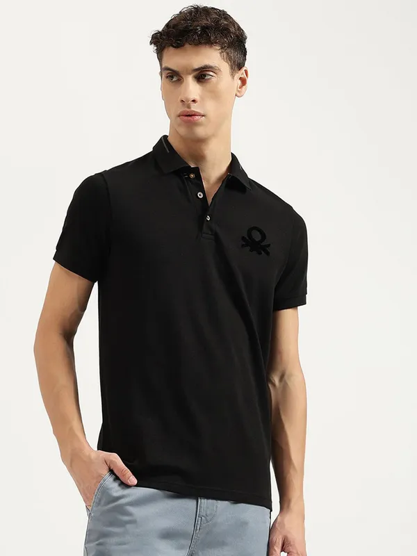 UCB plain black cotton slim fit t-shirt for men