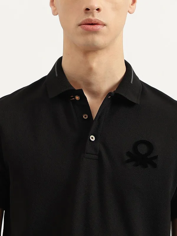 UCB plain black cotton slim fit t-shirt for men