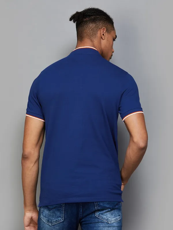 UCB plain blue cotton slim fit henley t-shirt