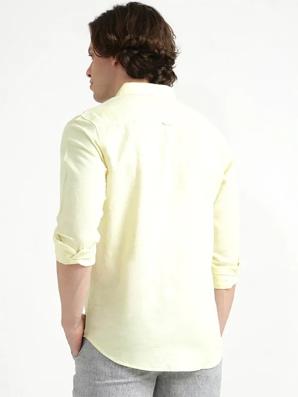 UCB plain casual shirt in light yellow for men