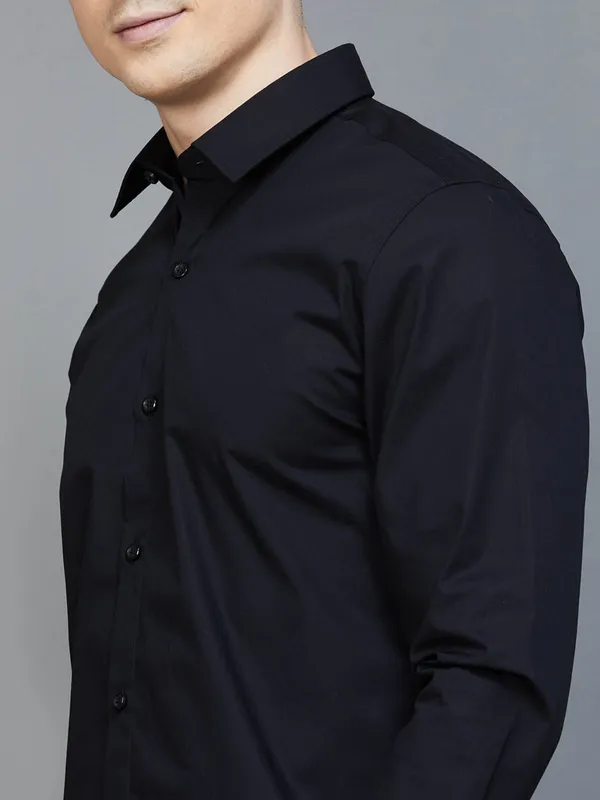 UCB plain cotton black casual shirt