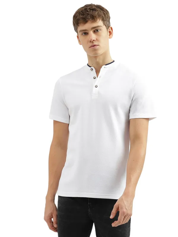 UCB plain cotton white slim fit t shirt