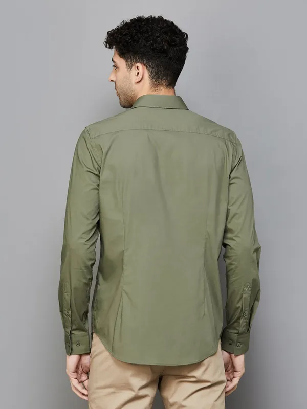UCB plain olive cotton shirt with cutaway collar