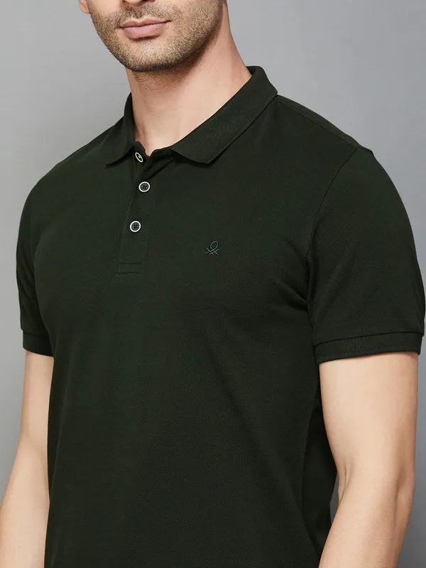UCB plain olive polo t-shirt in cotton fabric