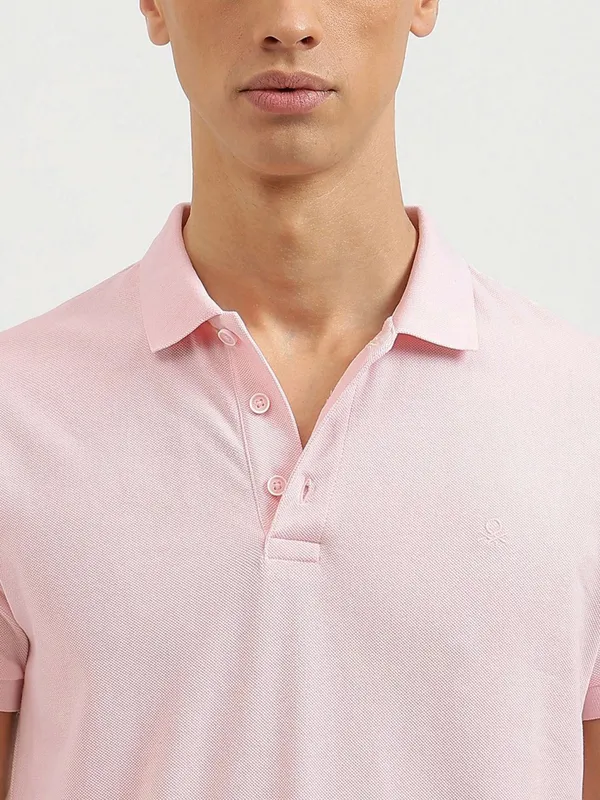 UCB plain pink cotton t-shirt with polo collar