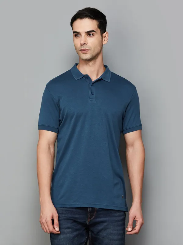 UCB plain prussian blue polo t shirt