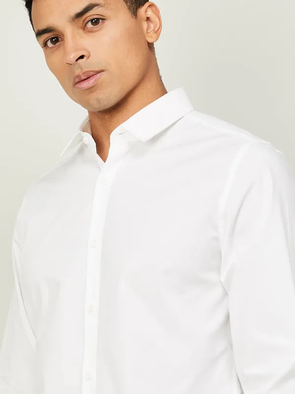 UCB plain white cotton full sleeves shirt