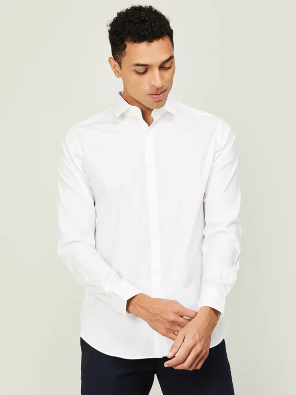 UCB plain white cotton full sleeves shirt