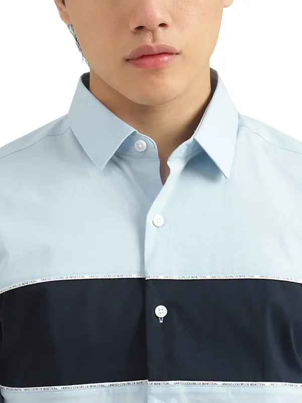 UCB powder blue cotton plain shirt for men