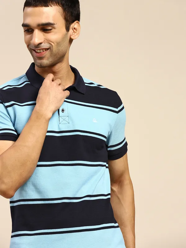 UCB presented stripe style blue t-shirt