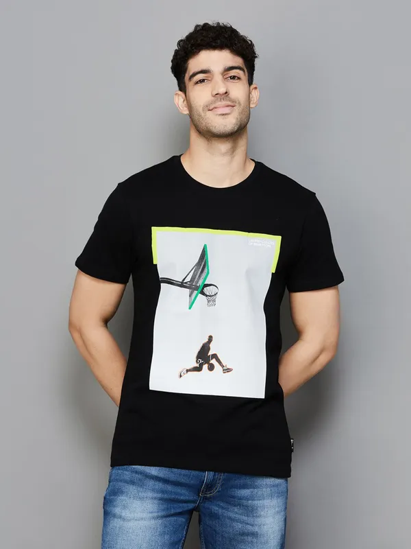 UCB printed black cotton slim fit t-shirt