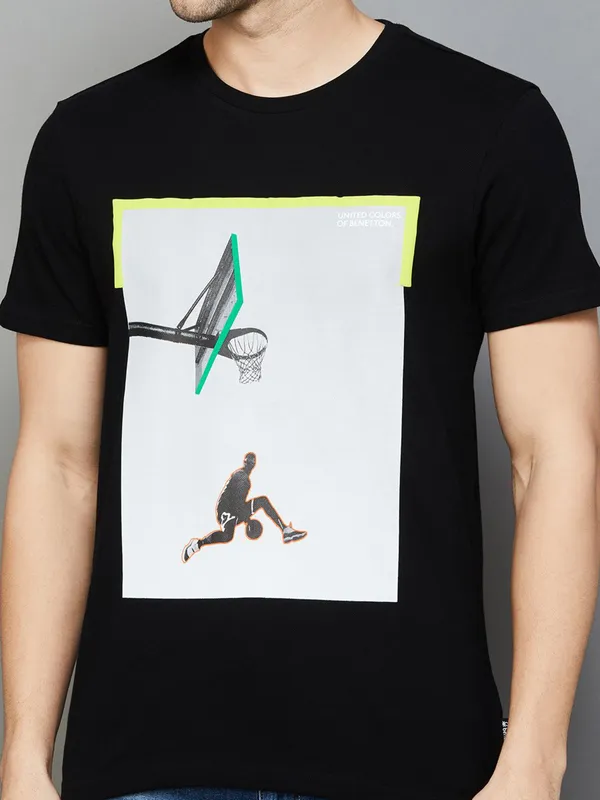 UCB printed black cotton slim fit t-shirt