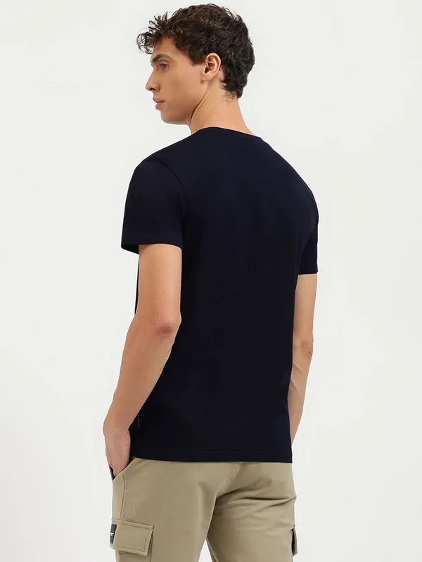 UCB printed black cotton t-shirt with round neck