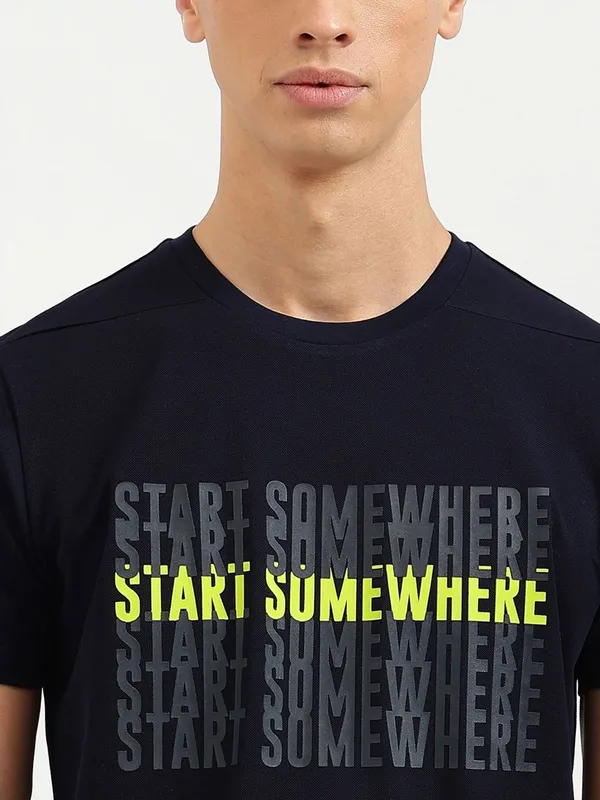 UCB printed black cotton t-shirt with round neck