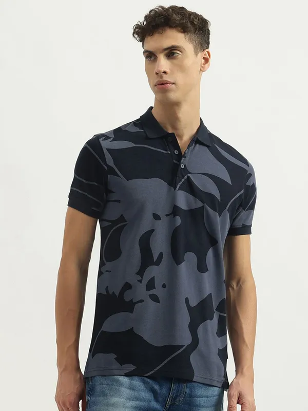 UCB printed black slim fit men t-shirt in cotton