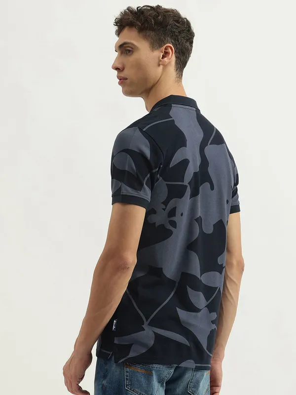 UCB printed black slim fit men t-shirt in cotton