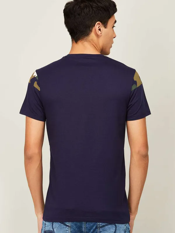 UCB printed cotton casual wear t-shirt in navy