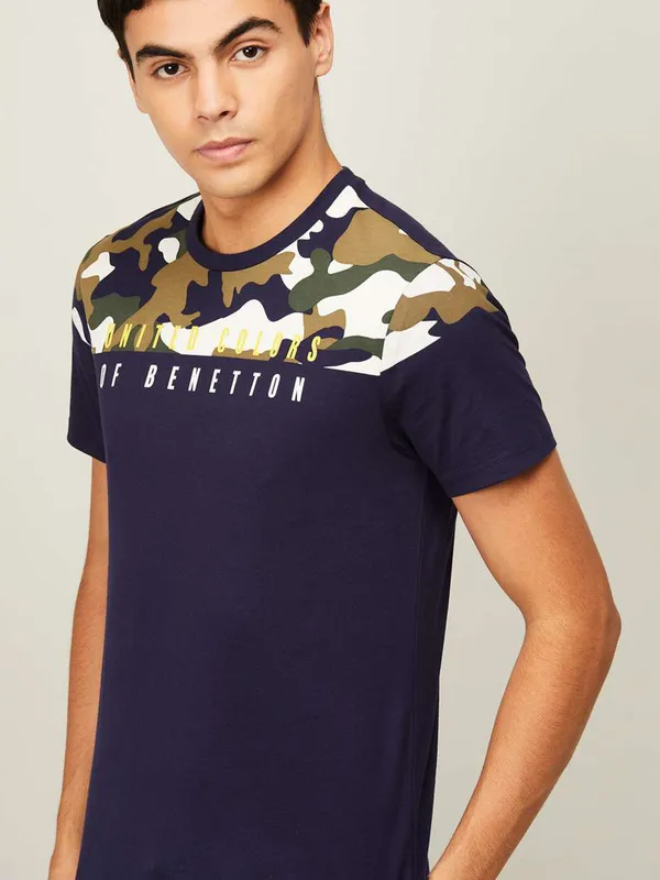 UCB printed cotton casual wear t-shirt in navy