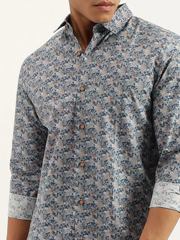 UCB printed grey cotton shirt with cutaway collar