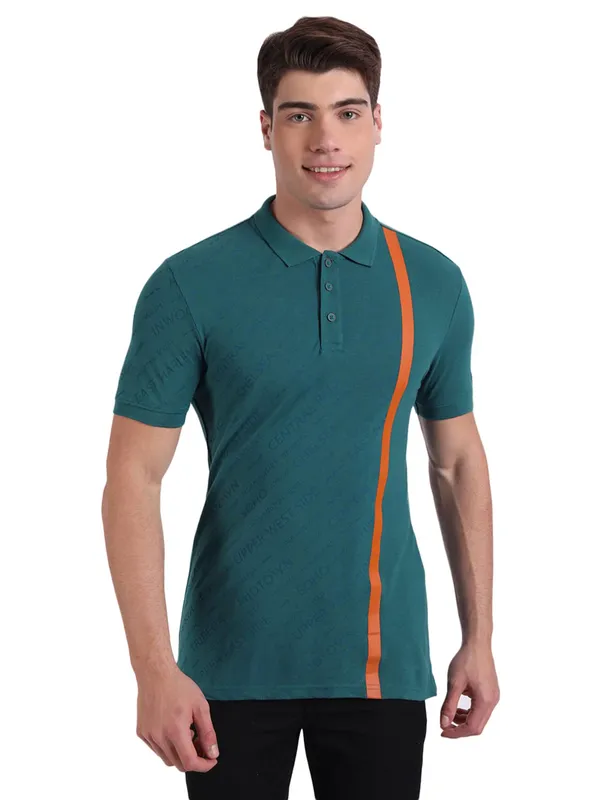 UCB printed prussian blue slim fit t-shirt in cotton