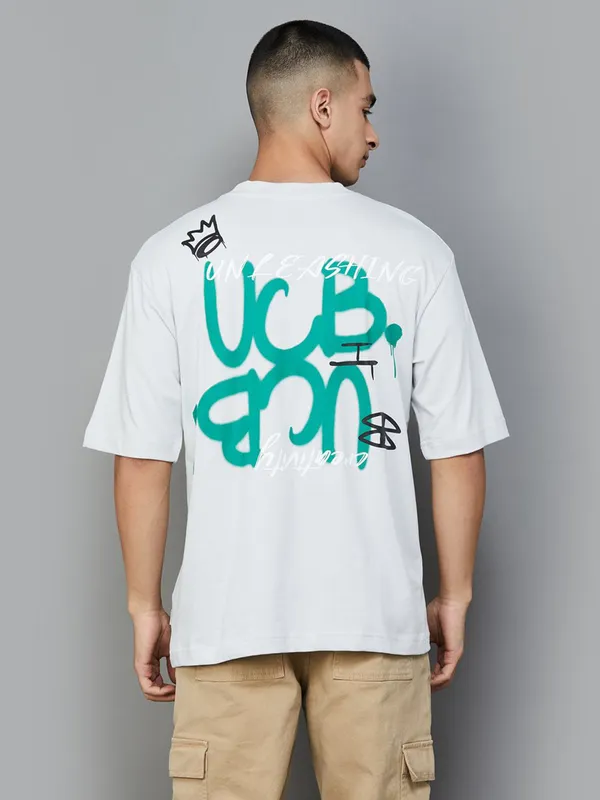 UCB printed white cotton t-shirt for men