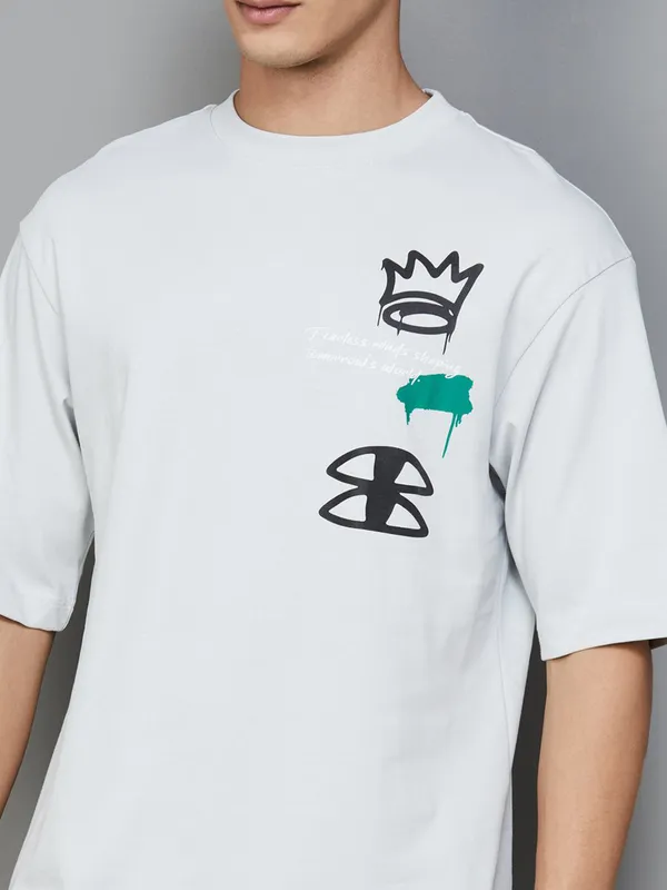 UCB printed white cotton t-shirt for men