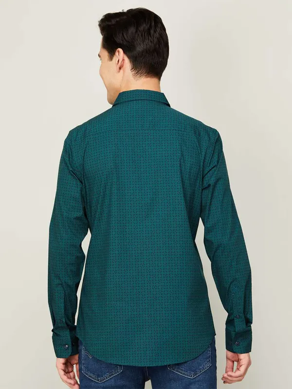 UCB rama blue cotton casual printed shirt