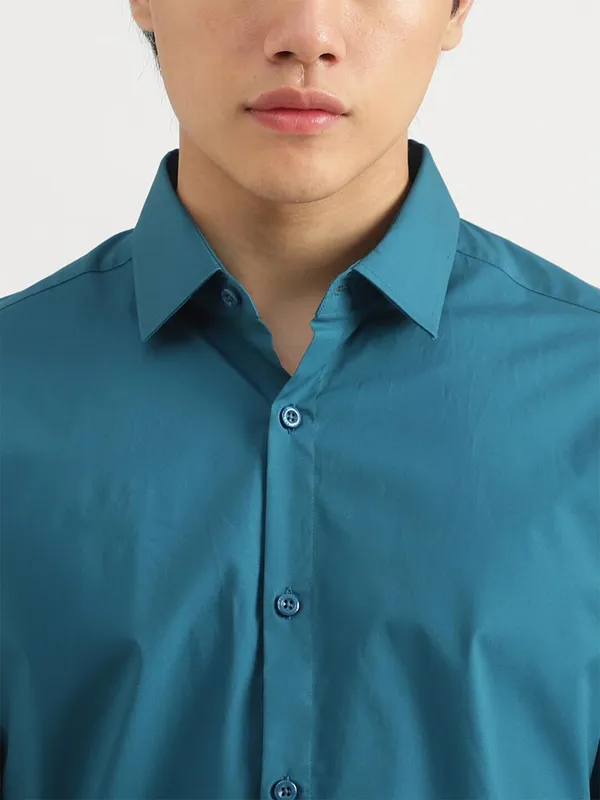 UCB rama blue plain casual shirt