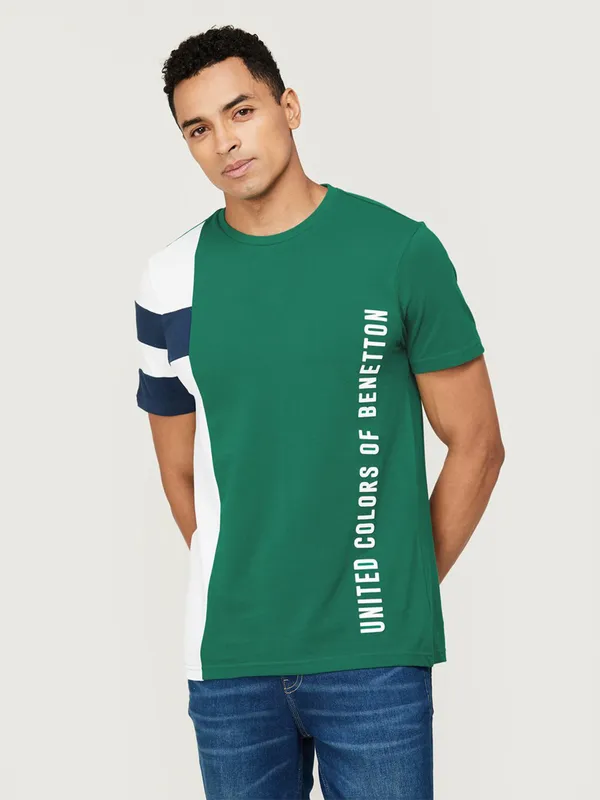 UCB rama green color block cotton t shirt
