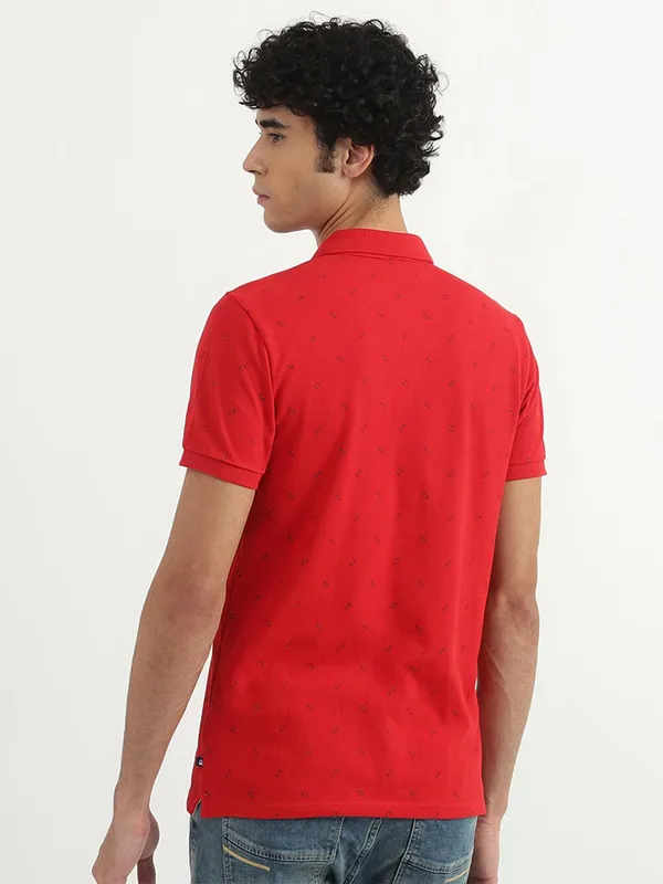UCB red cotton printed slim fit t shirt